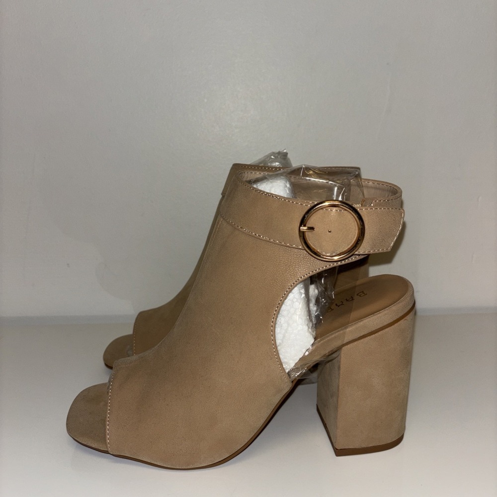 Bamboo Milestone-20 Nudnub Beige Open Toe Block Heel Buckle Booties Women 8